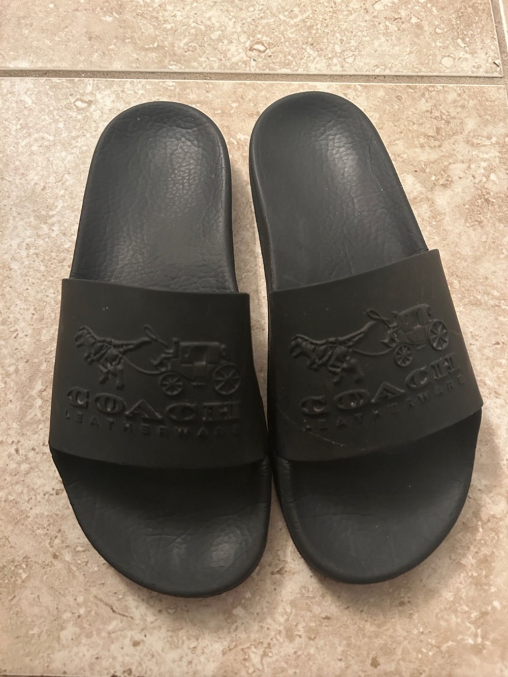 Coach Black Embossed Logo Slide Sandals